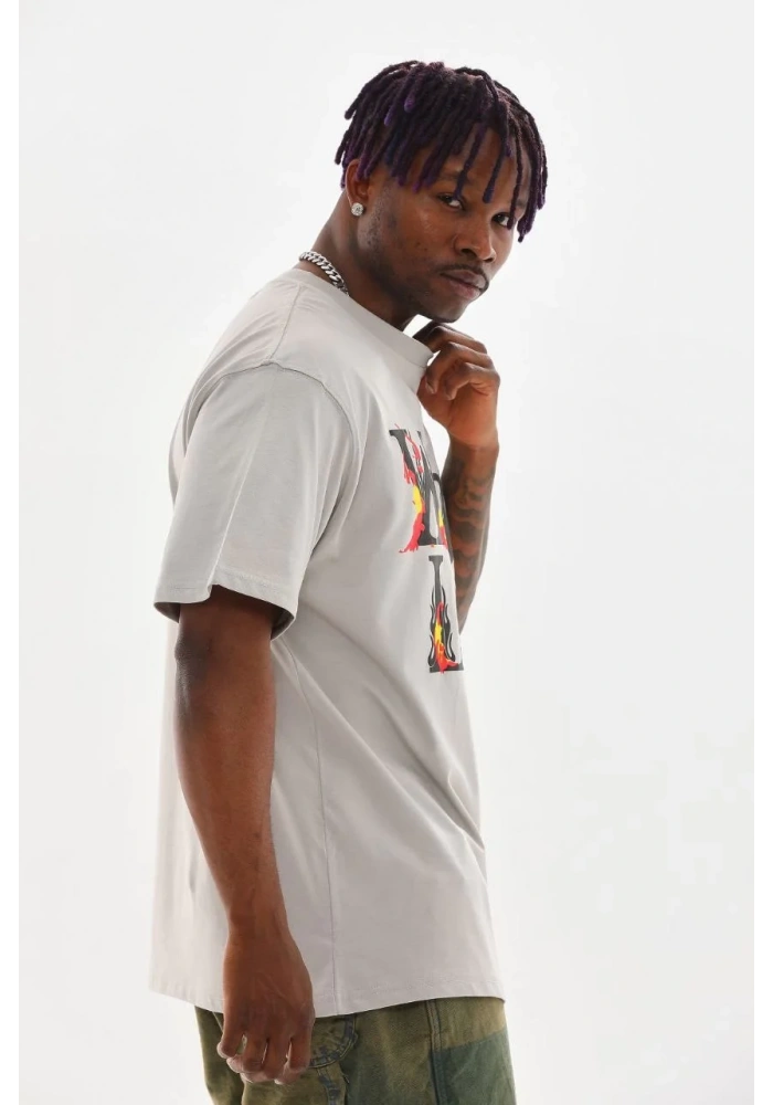 ERKEK Baskılı Oversize T-Shirt - Gri
