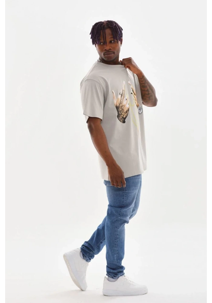 ERKEK Baskılı Oversize T-Shirt - Gri