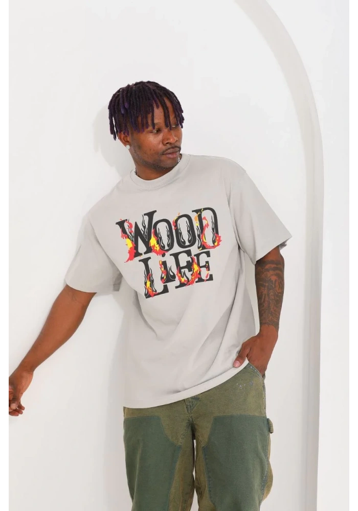 ERKEK Baskılı Oversize T-Shirt - Gri