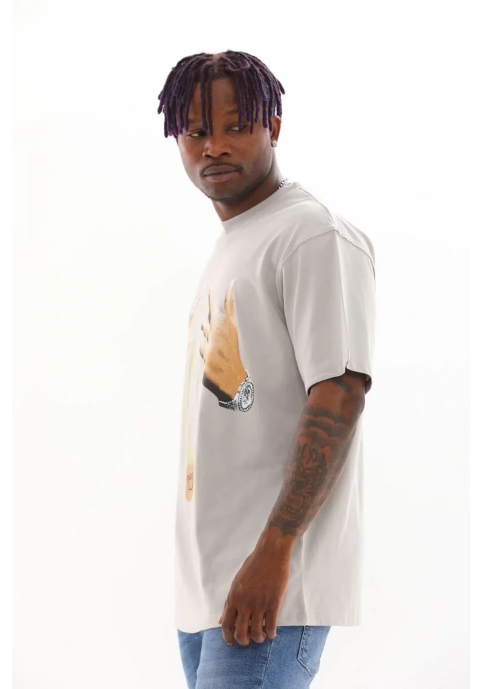 ERKEK Baskılı Oversize T-Shirt - Gri