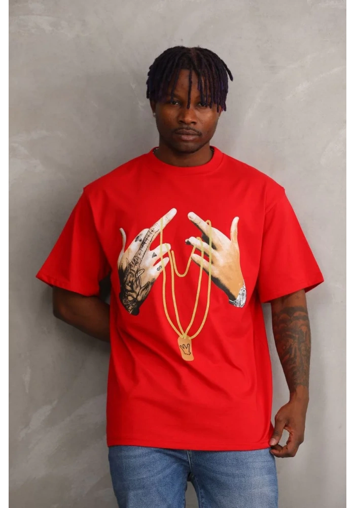 ERKEK Baskılı Oversize T-Shirt - Kırmızı