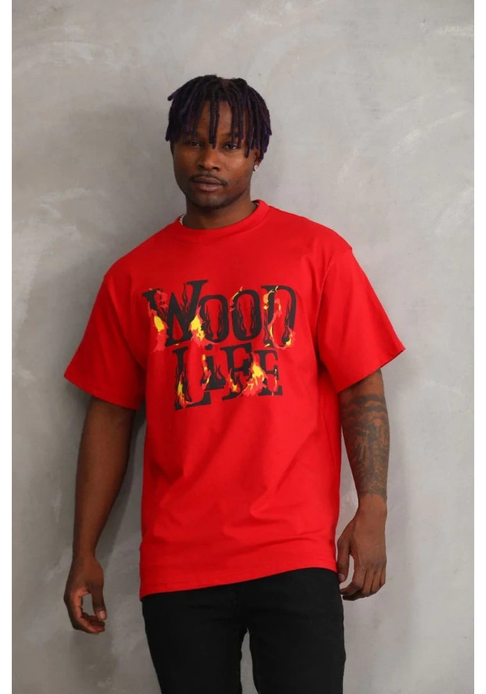 ERKEK Baskılı Oversize T-Shirt - Kırmızı