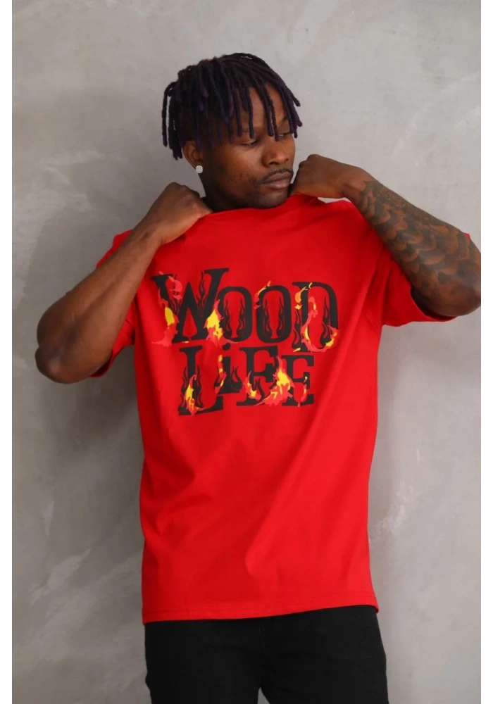 ERKEK Baskılı Oversize T-Shirt - Kırmızı