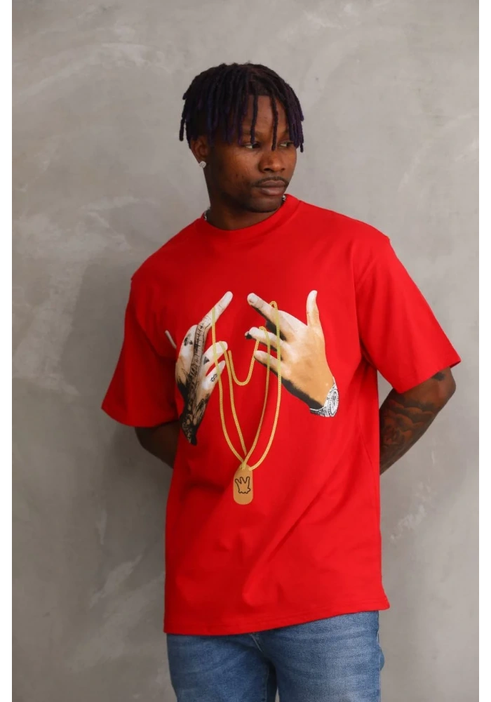 ERKEK Baskılı Oversize T-Shirt - Kırmızı
