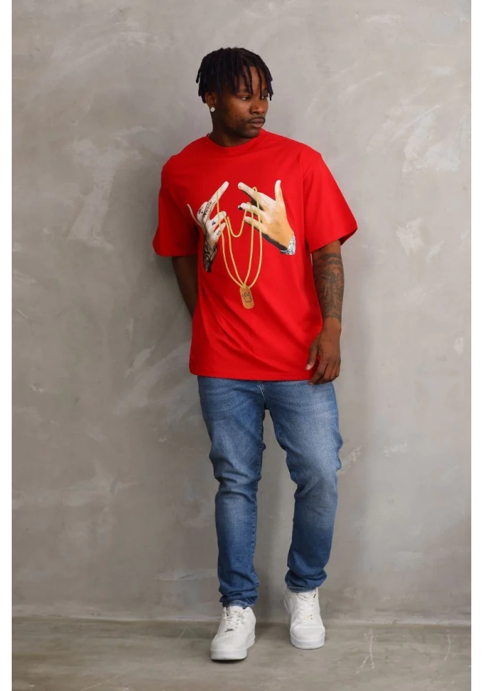 ERKEK Baskılı Oversize T-Shirt - Kırmızı