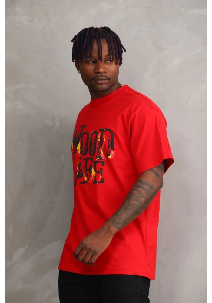 ERKEK Baskılı Oversize T-Shirt - Kırmızı