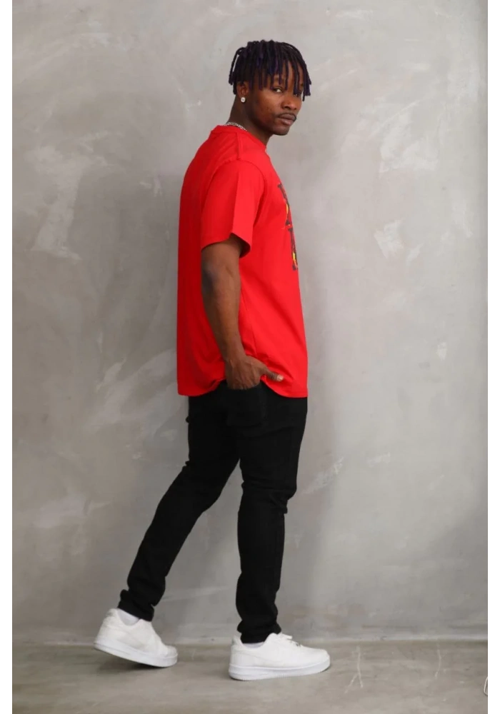 ERKEK Baskılı Oversize T-Shirt - Kırmızı