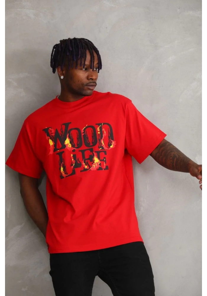 ERKEK Baskılı Oversize T-Shirt - Kırmızı