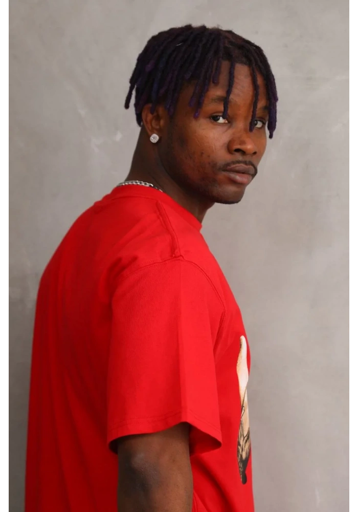 ERKEK Baskılı Oversize T-Shirt - Kırmızı