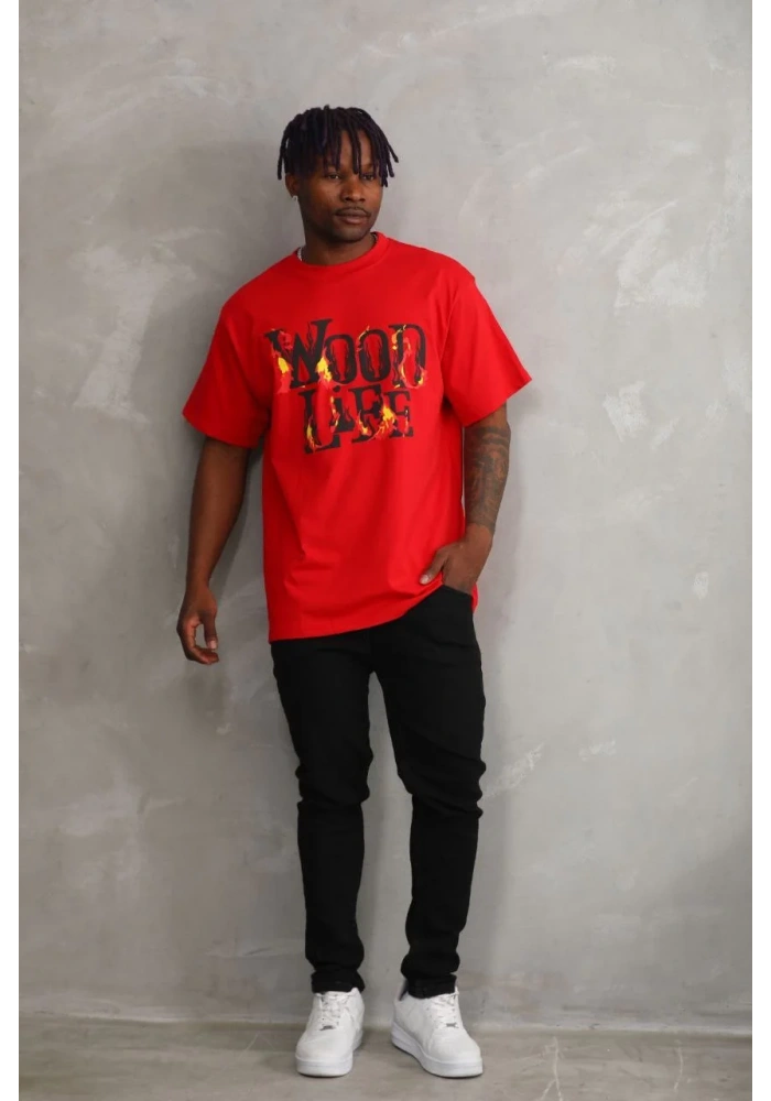 ERKEK Baskılı Oversize T-Shirt - Kırmızı