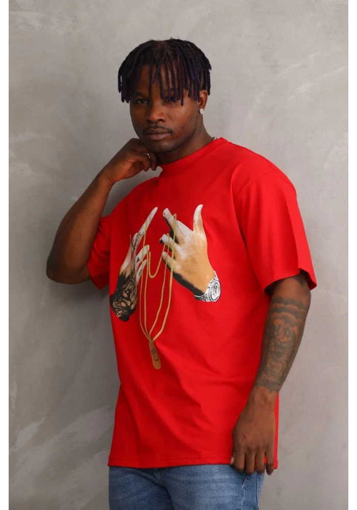ERKEK Baskılı Oversize T-Shirt - Kırmızı