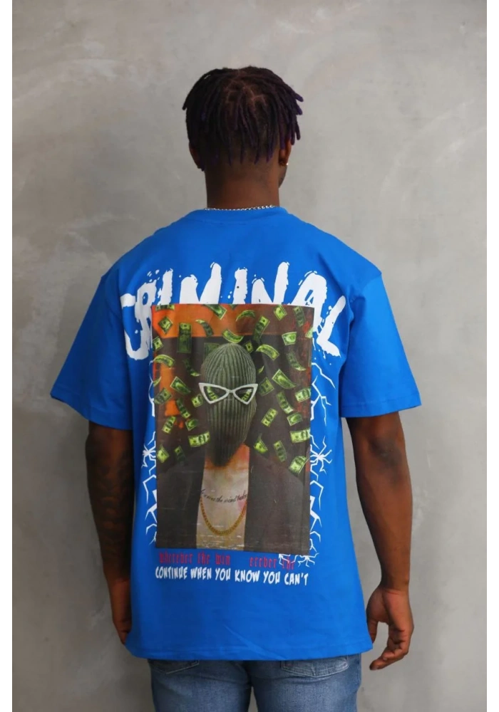 ERKEK Baskılı Oversize T-Shirt - Mavi