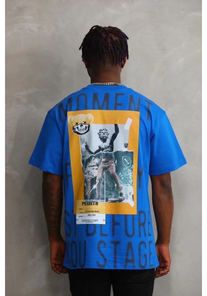 ERKEK Baskılı Oversize T-Shirt - Mavi