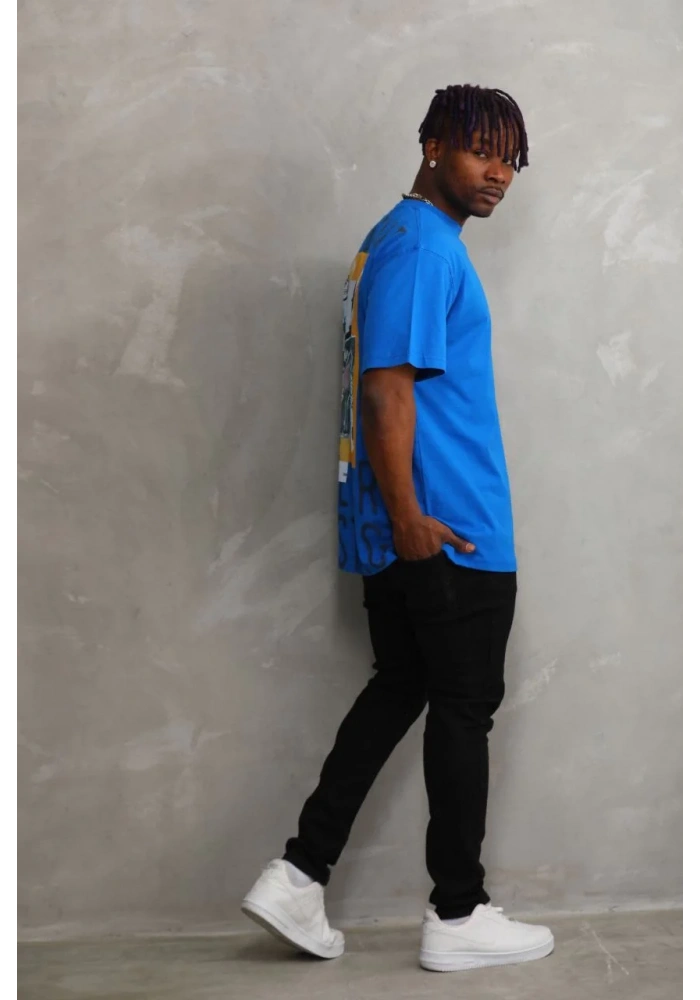 ERKEK Baskılı Oversize T-Shirt - Mavi
