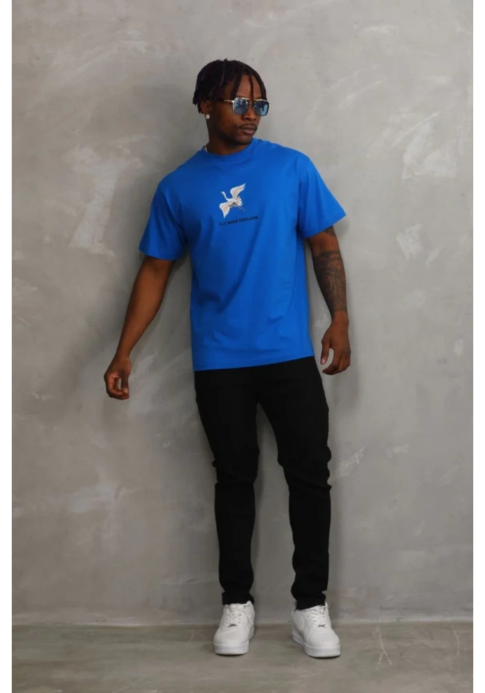 ERKEK Baskılı Oversize T-Shirt - Mavi