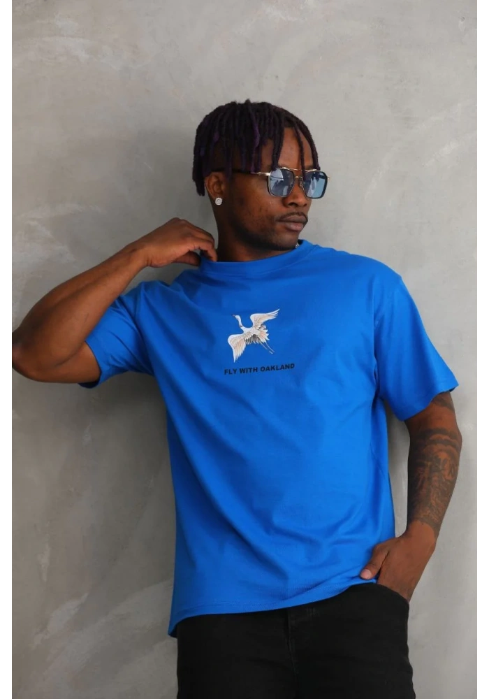ERKEK Baskılı Oversize T-Shirt - Mavi