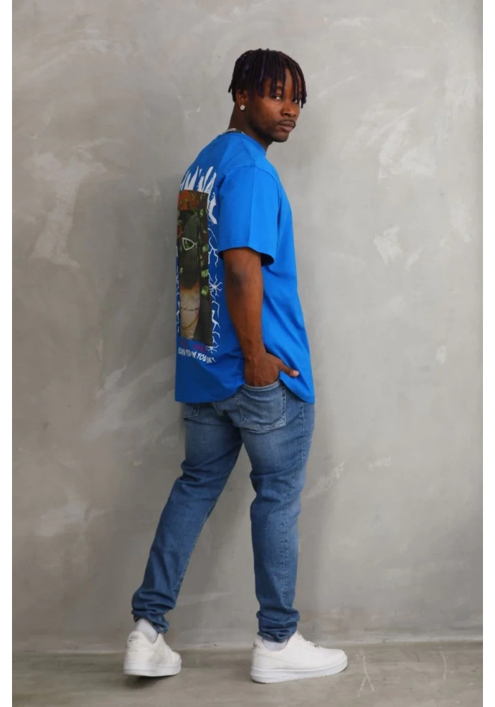 ERKEK Baskılı Oversize T-Shirt - Mavi