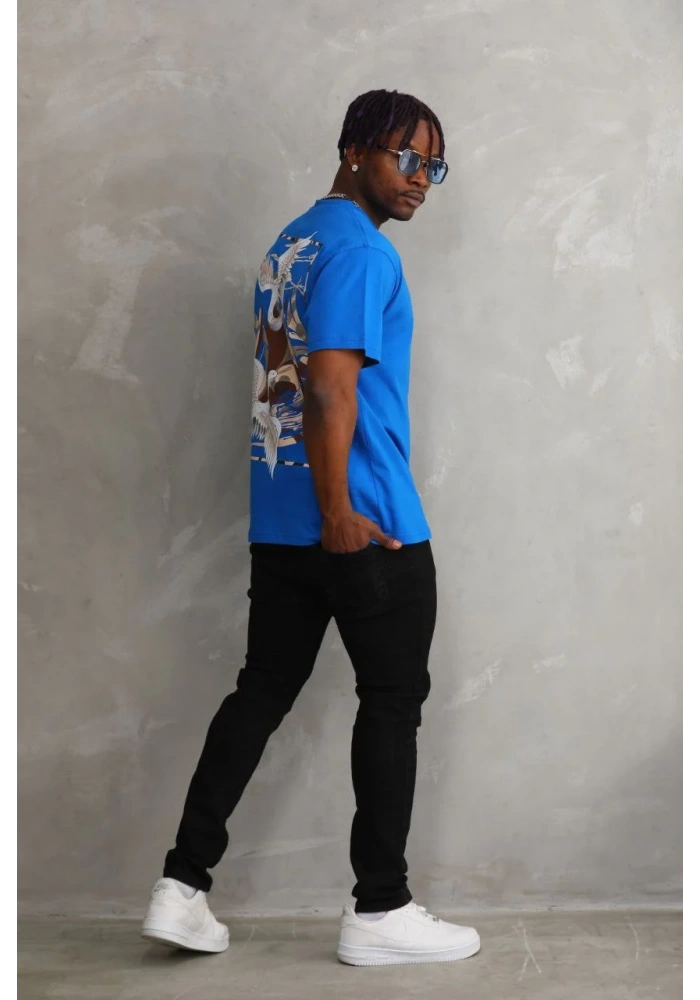 ERKEK Baskılı Oversize T-Shirt - Mavi