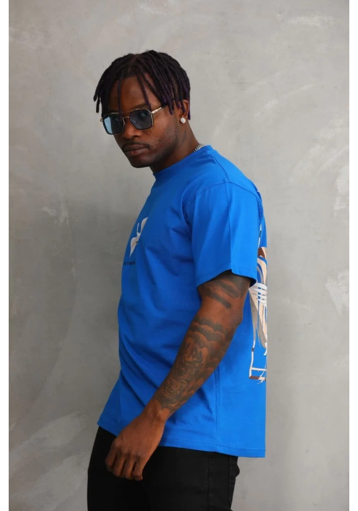 ERKEK Baskılı Oversize T-Shirt - Mavi