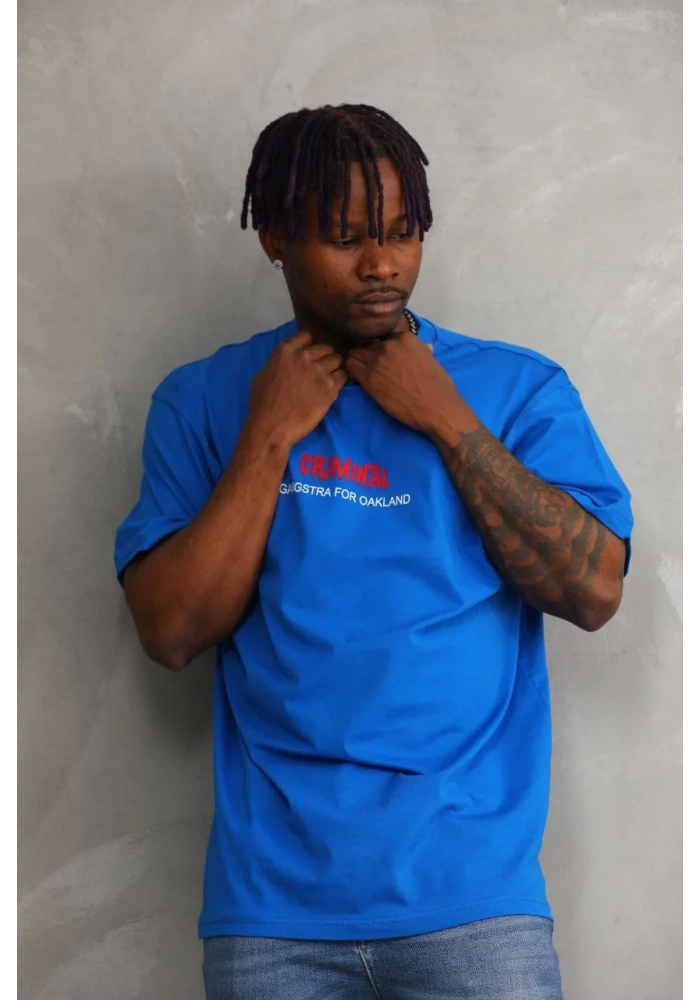 ERKEK Baskılı Oversize T-Shirt - Mavi