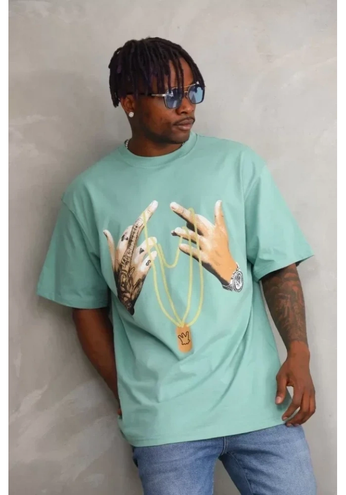 Unisex Baskılı Oversize T-Shirt - Mint Yeşili