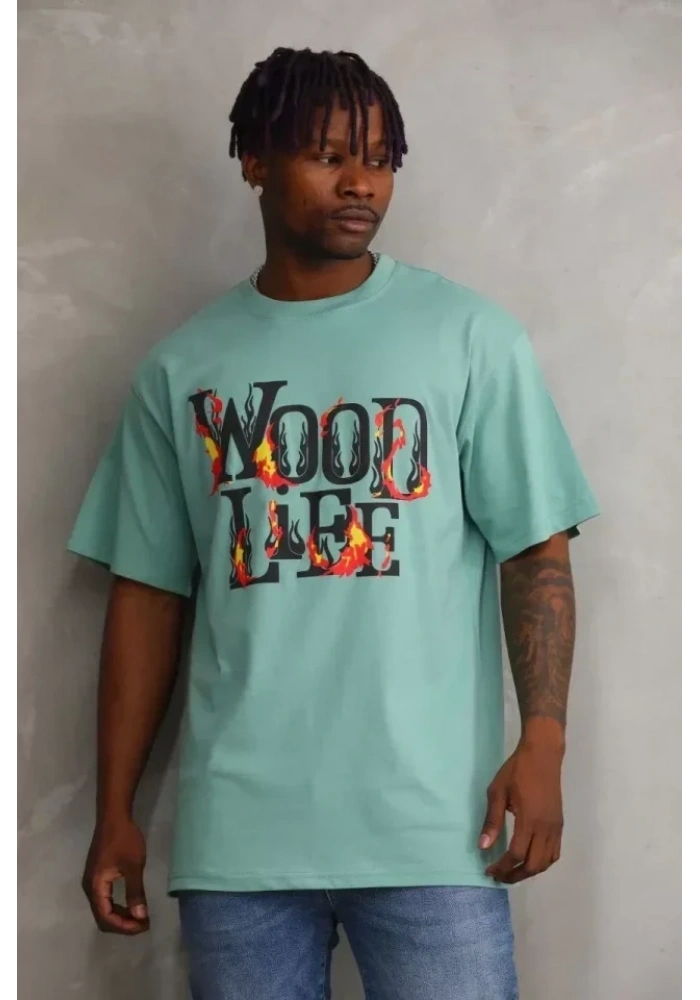 Unisex Baskılı Oversize T-Shirt - Mint Yeşili