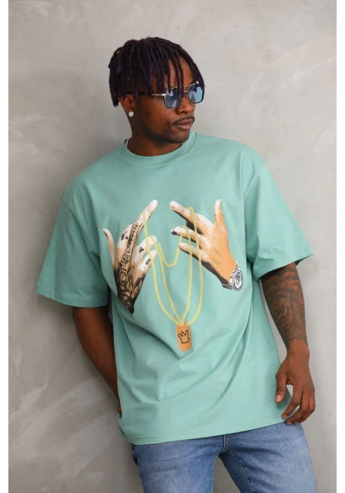 ERKEK Baskılı Oversize T-Shirt - Mint Yeşili