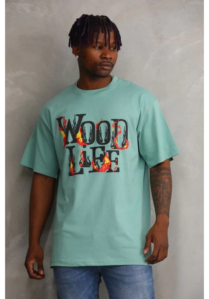 ERKEK Baskılı Oversize T-Shirt - Mint Yeşili