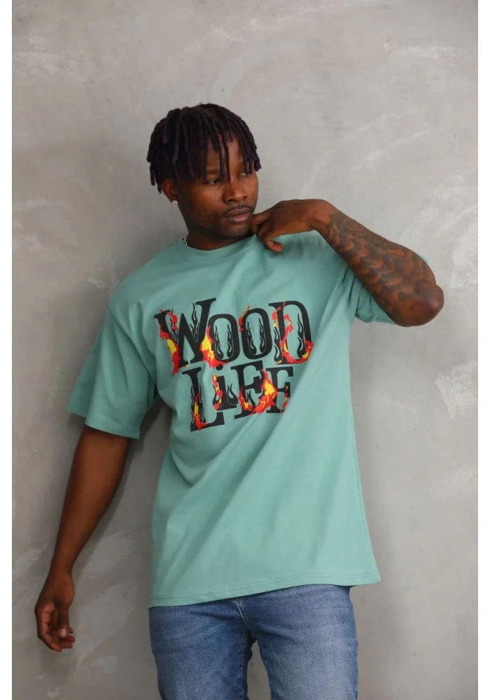 ERKEK Baskılı Oversize T-Shirt - Mint Yeşili