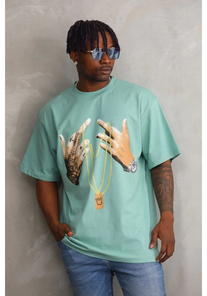 ERKEK Baskılı Oversize T-Shirt - Mint Yeşili
