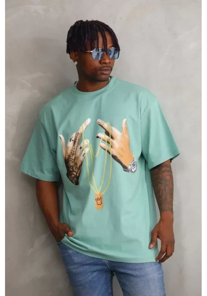 Unisex Baskılı Oversize T-Shirt - Mint Yeşili