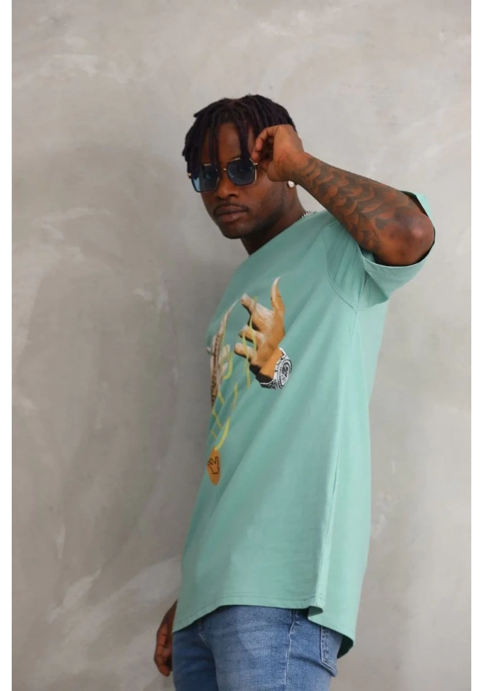 ERKEK Baskılı Oversize T-Shirt - Mint Yeşili