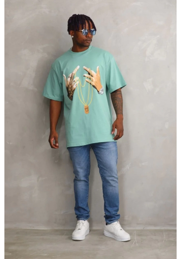 ERKEK Baskılı Oversize T-Shirt - Mint Yeşili