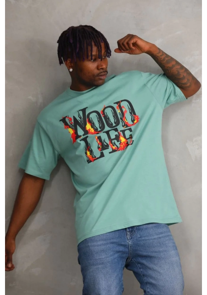 ERKEK Baskılı Oversize T-Shirt - Mint Yeşili