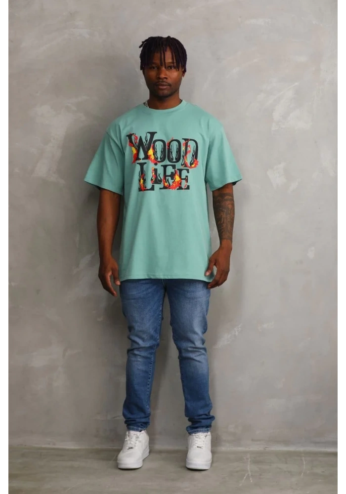 ERKEK Baskılı Oversize T-Shirt - Mint Yeşili