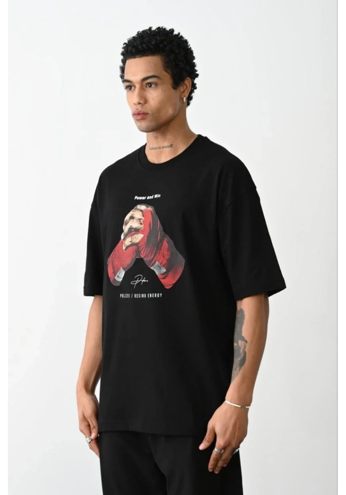 ERKEK Baskılı Oversize T-Shirt - Siyah