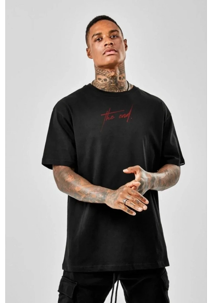 ERKEK Baskılı Oversize T-Shirt - Siyah