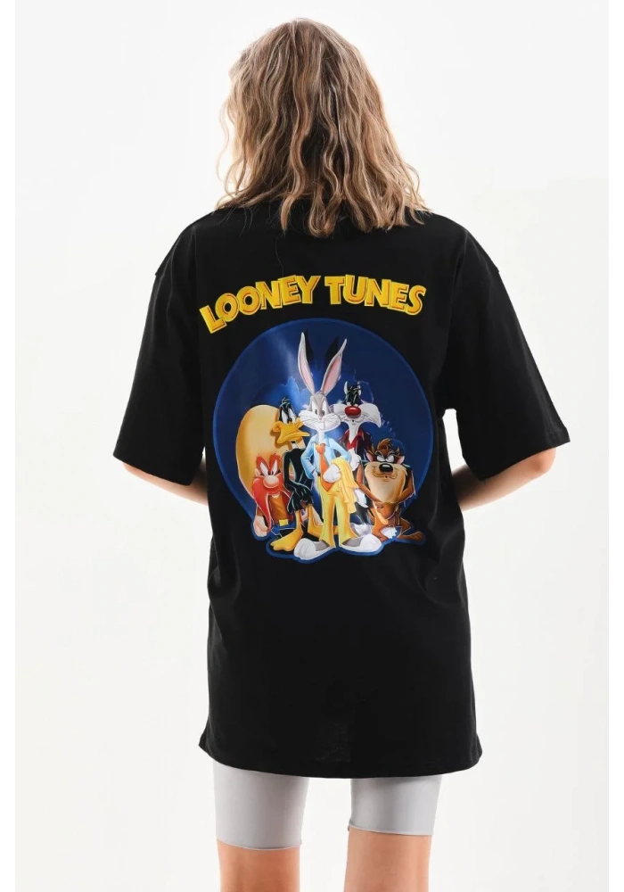 Kadın  Baskılı Oversize T-Shirt - Siyah