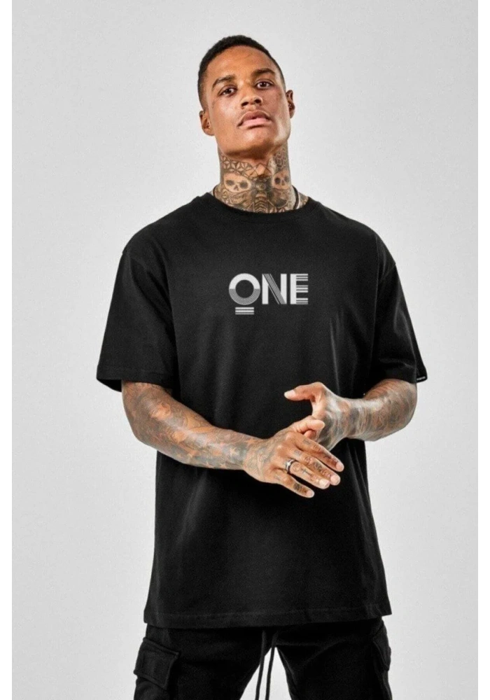 ERKEK Baskılı Oversize T-Shirt - Siyah