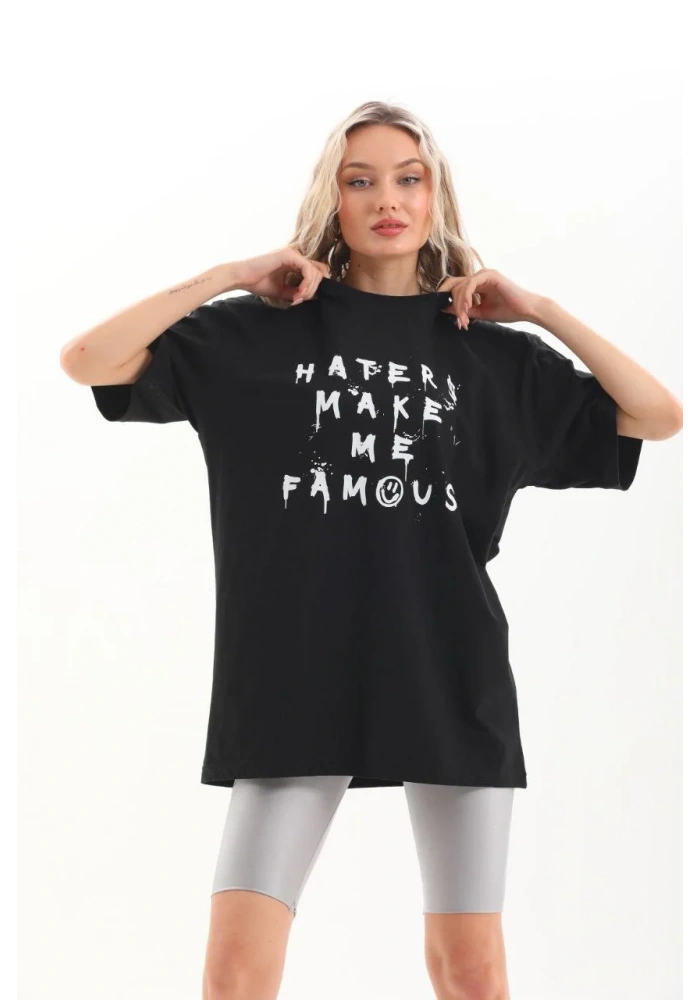 ERKEK Baskılı Oversize T-Shirt - Siyah