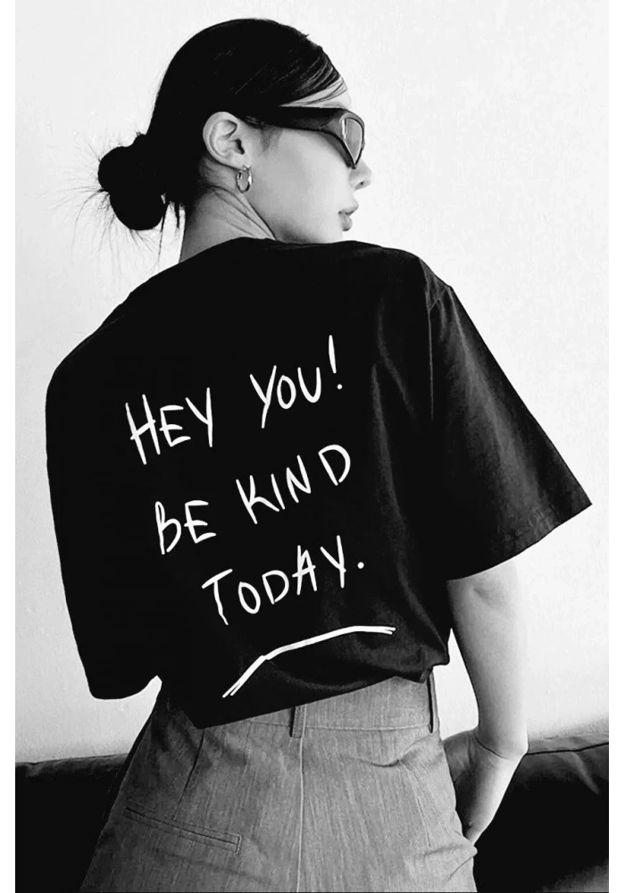 Kadın Baskılı Oversize T-Shirt - Siyah