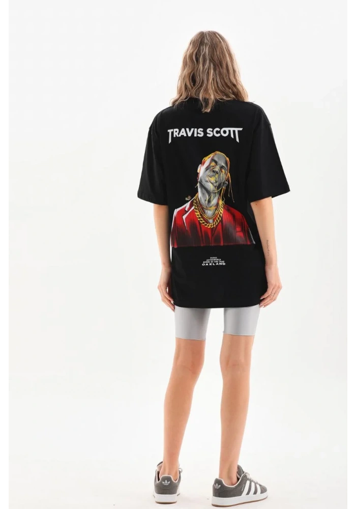Kadın Baskılı Oversize T-Shirt - Siyah