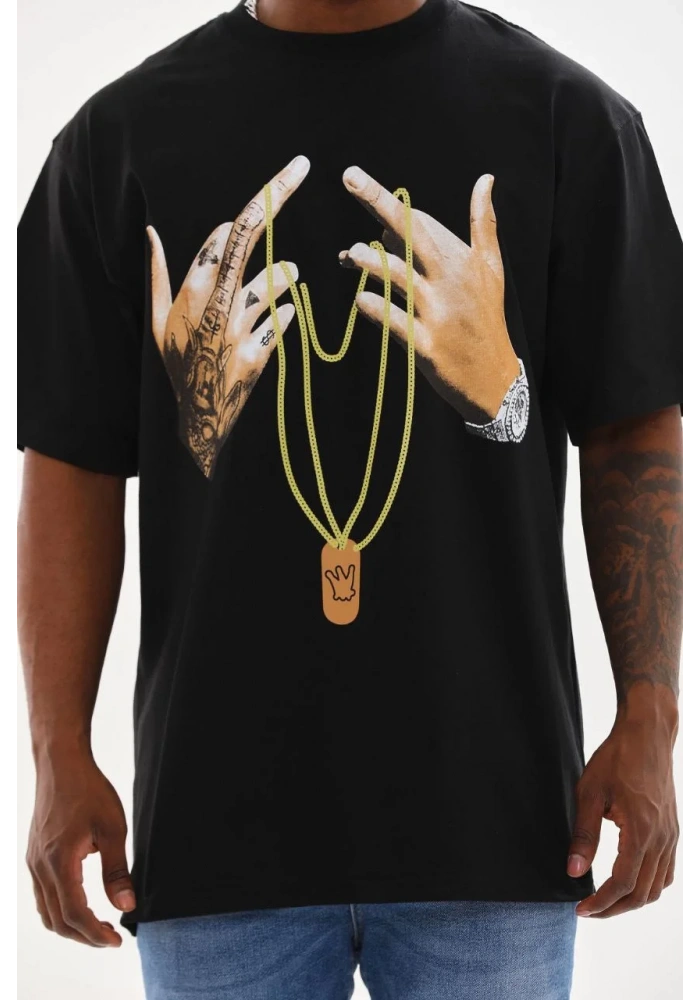 ERKEK Baskılı Oversize T-Shirt - Siyah