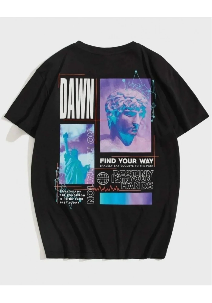 kadın Baskılı Oversize T-Shirt - Siyah