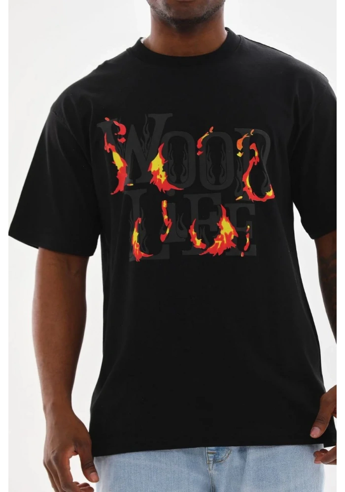 ERKEK Baskılı Oversize T-Shirt - Siyah