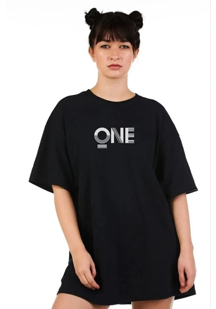 Kadın Baskılı Oversize T-Shirt - Siyah