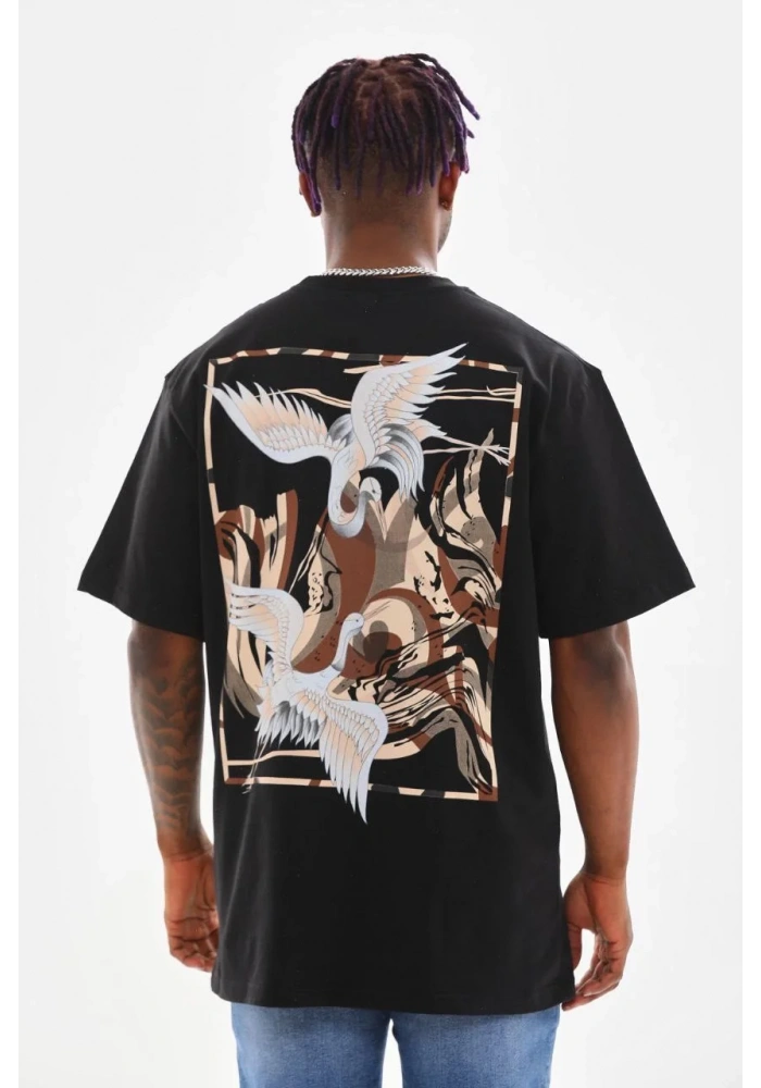 ERKEK Baskılı Oversize T-Shirt - Siyah