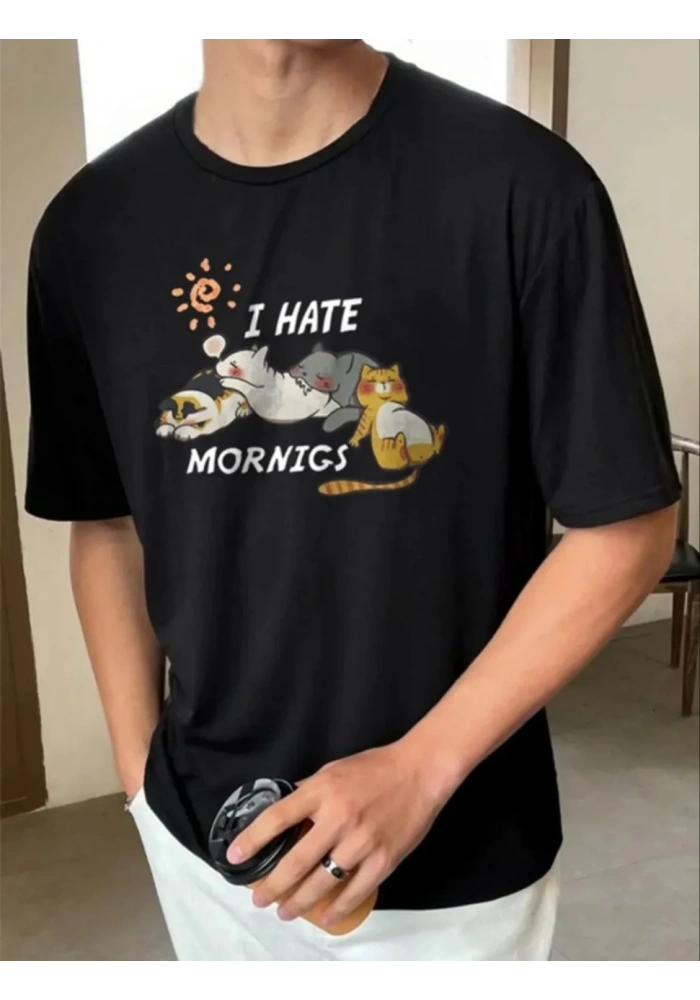 ERKEK Baskılı Oversize T-Shirt - Siyah