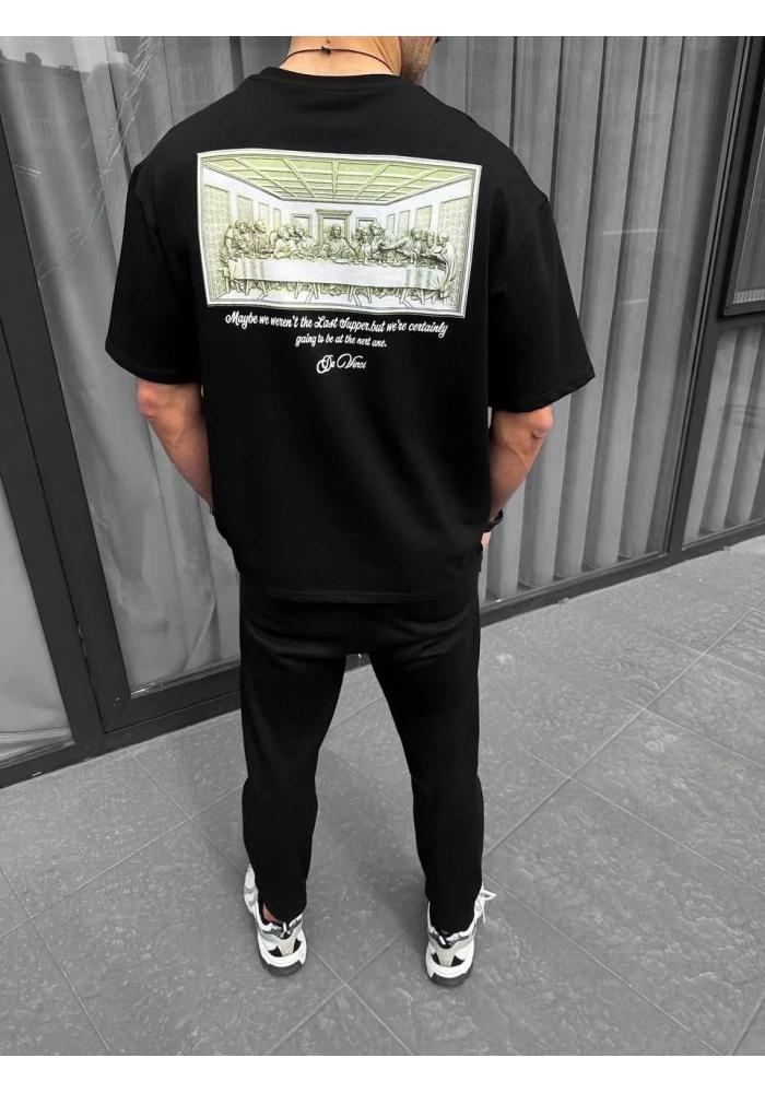 ERKEK Baskılı Oversize T-Shirt - Siyah