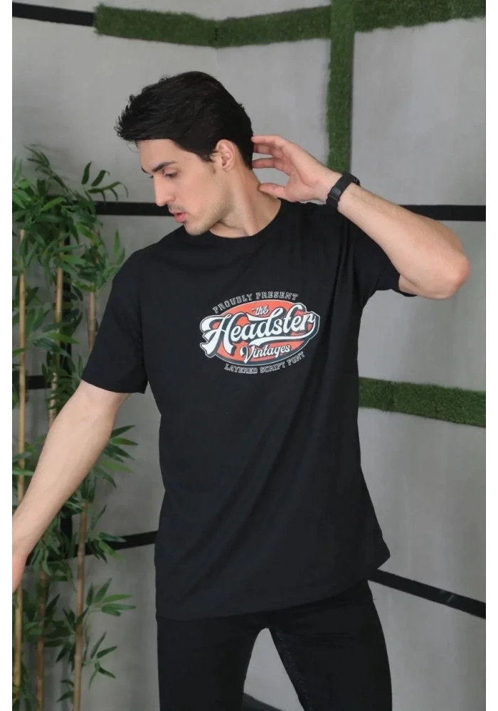 ERKEK Baskılı Oversize T-Shirt - Siyah